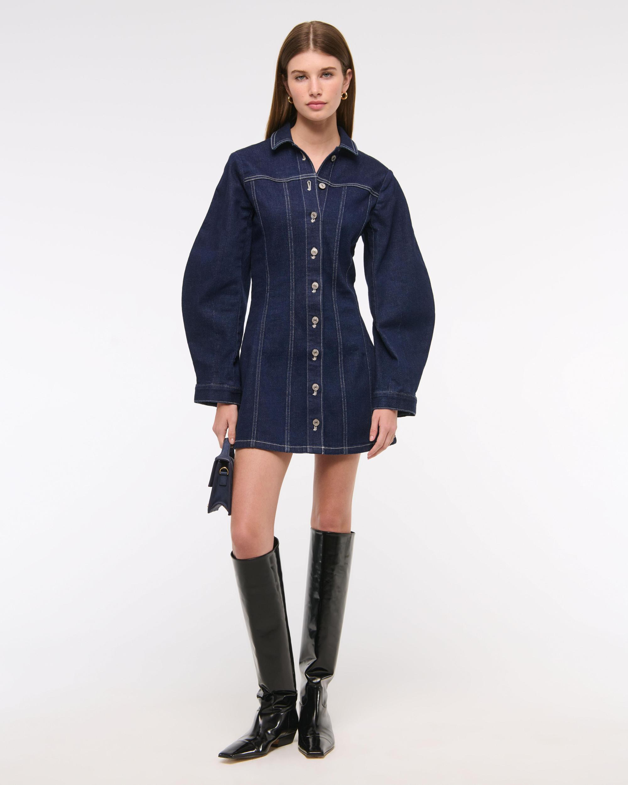 Barrel Sleeve Denim Shirt Dress Product Image