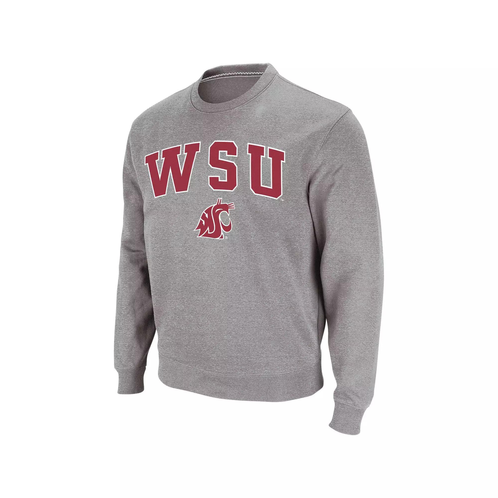 Men's Colosseum Heather Gray Washington State Cougars Arch & Logo Crew Neck Sweatshirt, Size: Medium, Wsc Grey Product Image