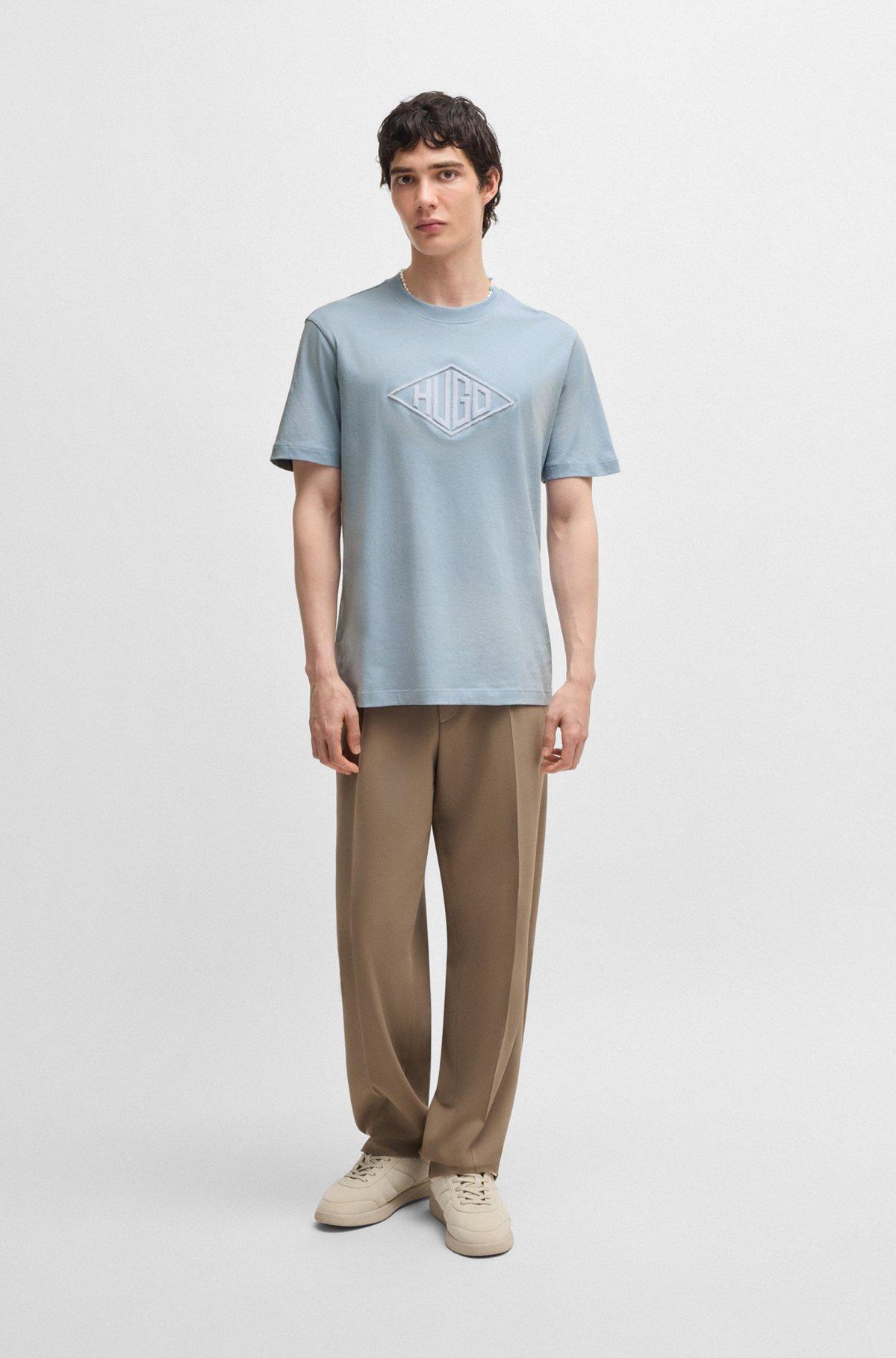 Cotton-jersey T-shirt with geometric logo embroidery Product Image