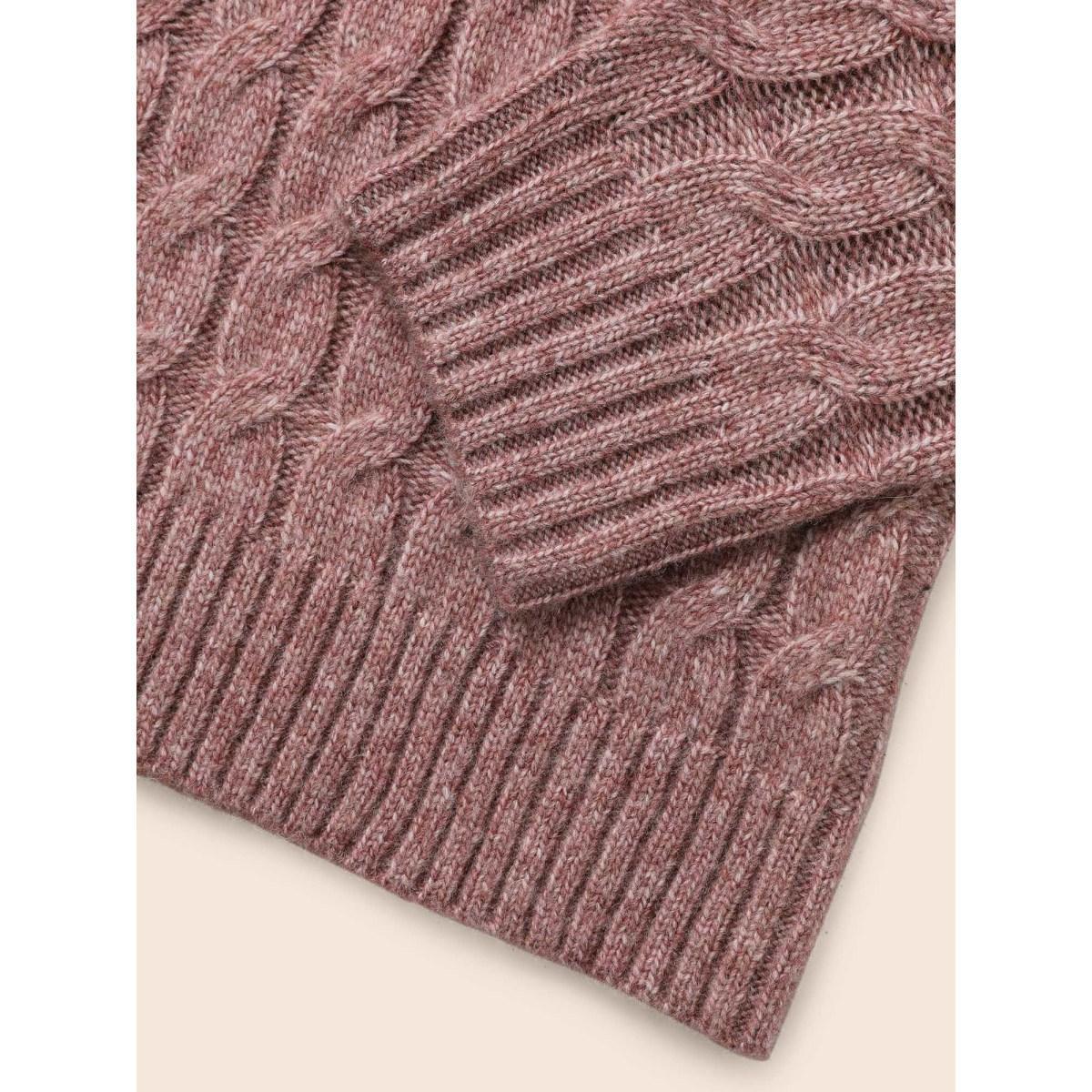 Plus Size Heather Texture Cable Knit Pullover Plum Women Casual Long Sleeve V-neck Everyday Pullovers BloomChic 22-24/3X Product Image