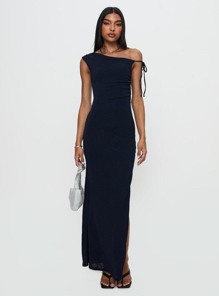 Paislee Asymmetrical Maxi Dress Navy Product Image