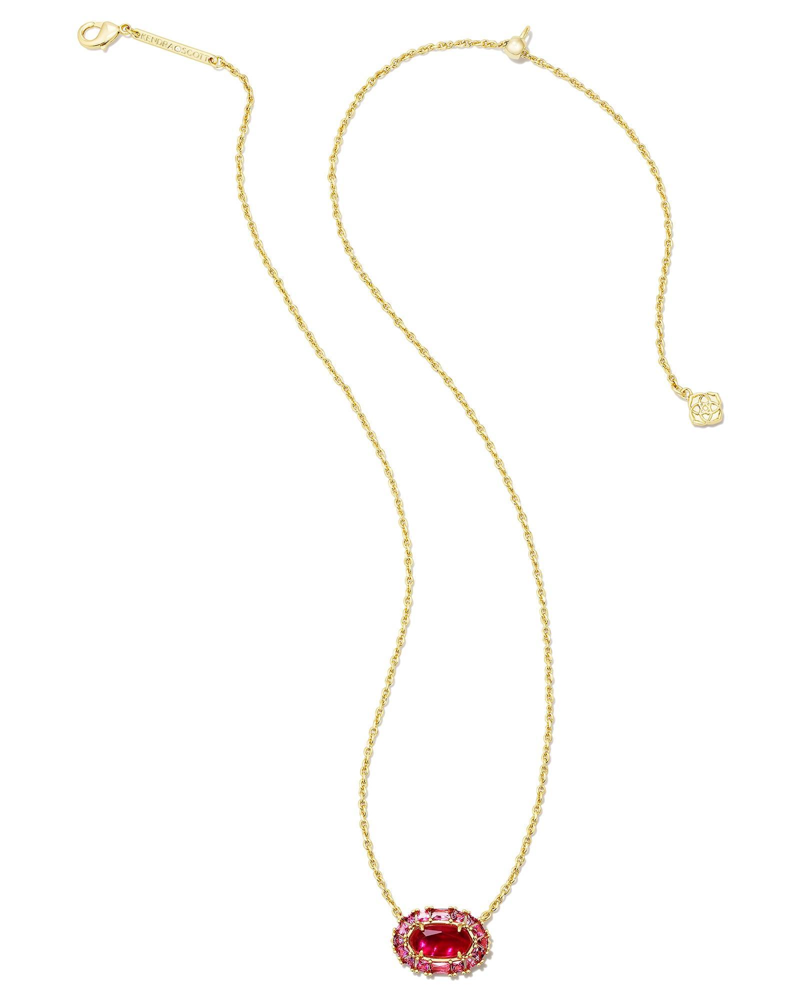 Elisa Gold Crystal Frame Short Pendant Necklace in Raspberry Illusion Product Image