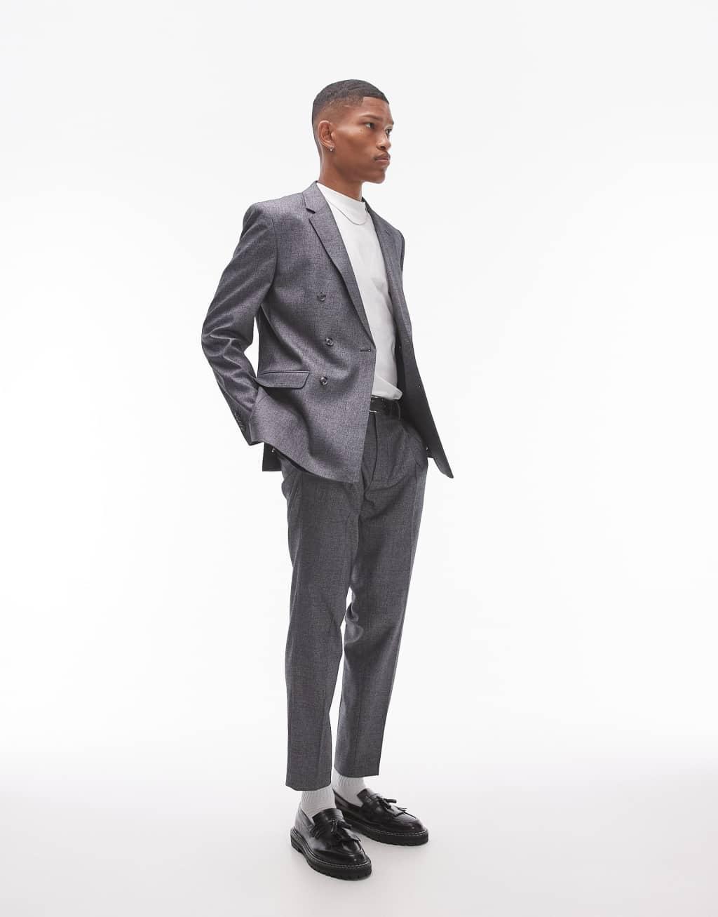 Topman slim cross hatch suit jacket in gray Product Image