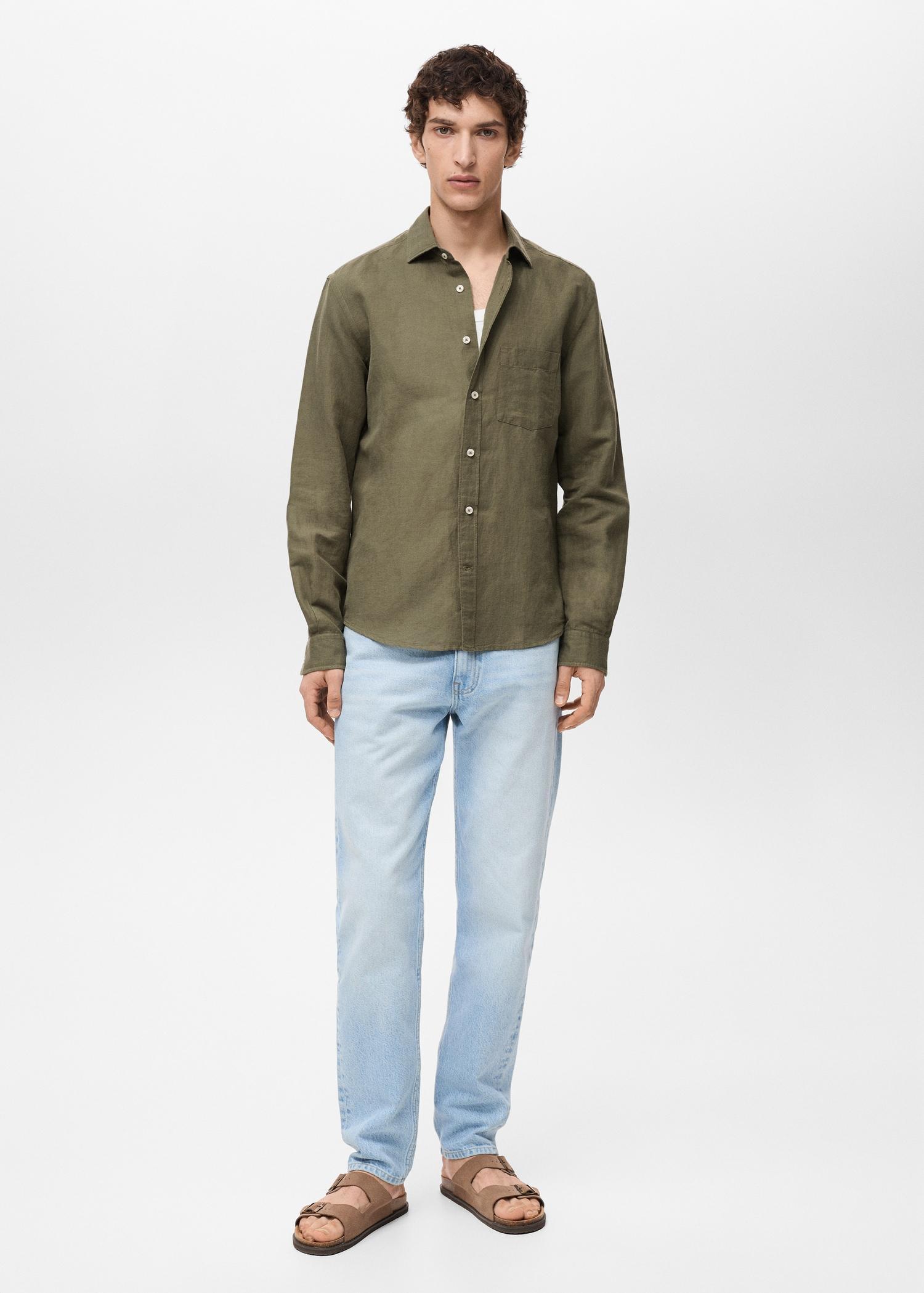 Pocket linen shirt - Men | MANGO USA Product Image