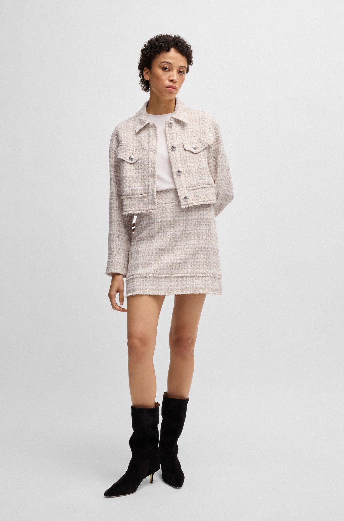 Slim-fit tweed mini skirt with fringing Product Image