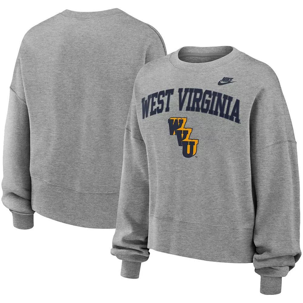 Womens Nike Heather Gray West Virginia Mountaineers Legacy Fleece Classic Arch Oversized Cropped Tackle Twill Sweatshirt Product Image