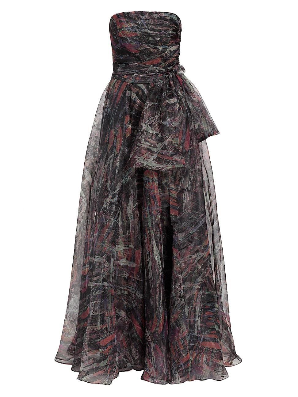 Womens Printed Strapless Organza Gown Product Image
