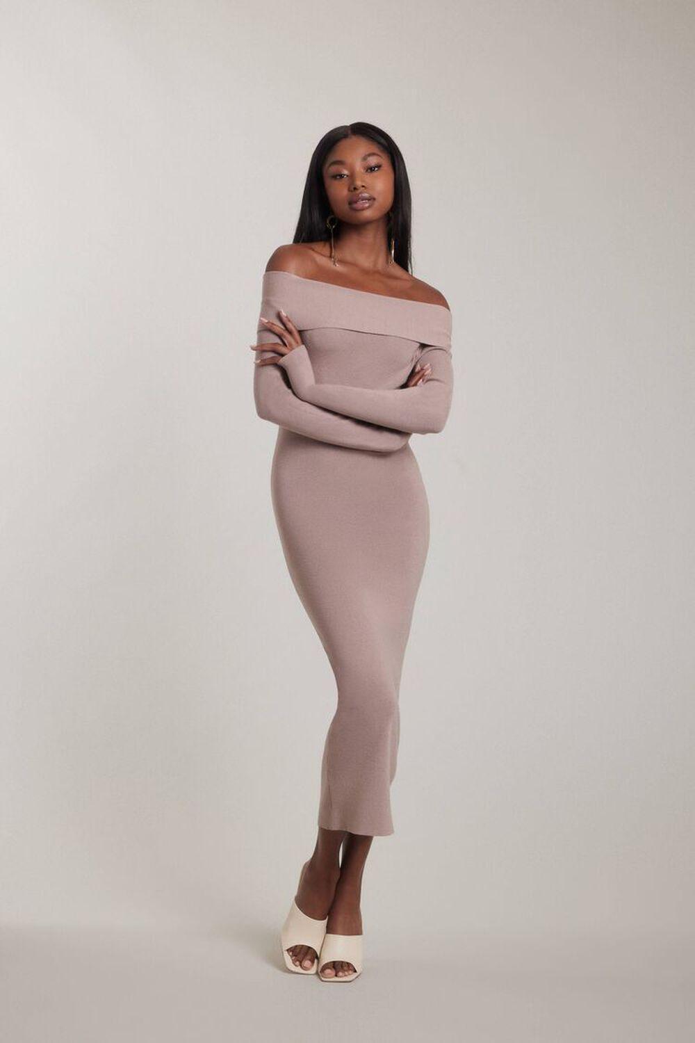 Off-the-Shoulder Foldover Midi Sweater Dress | Forever 21 Product Image