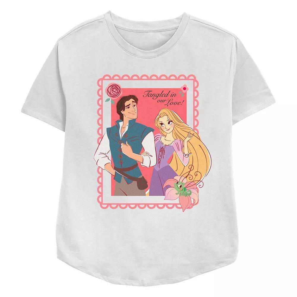 Disney's Tangled Flynn And Rapunzel Tangled In Love Women's Relaxed Fit Graphic Tee, Size: Medium, White Product Image