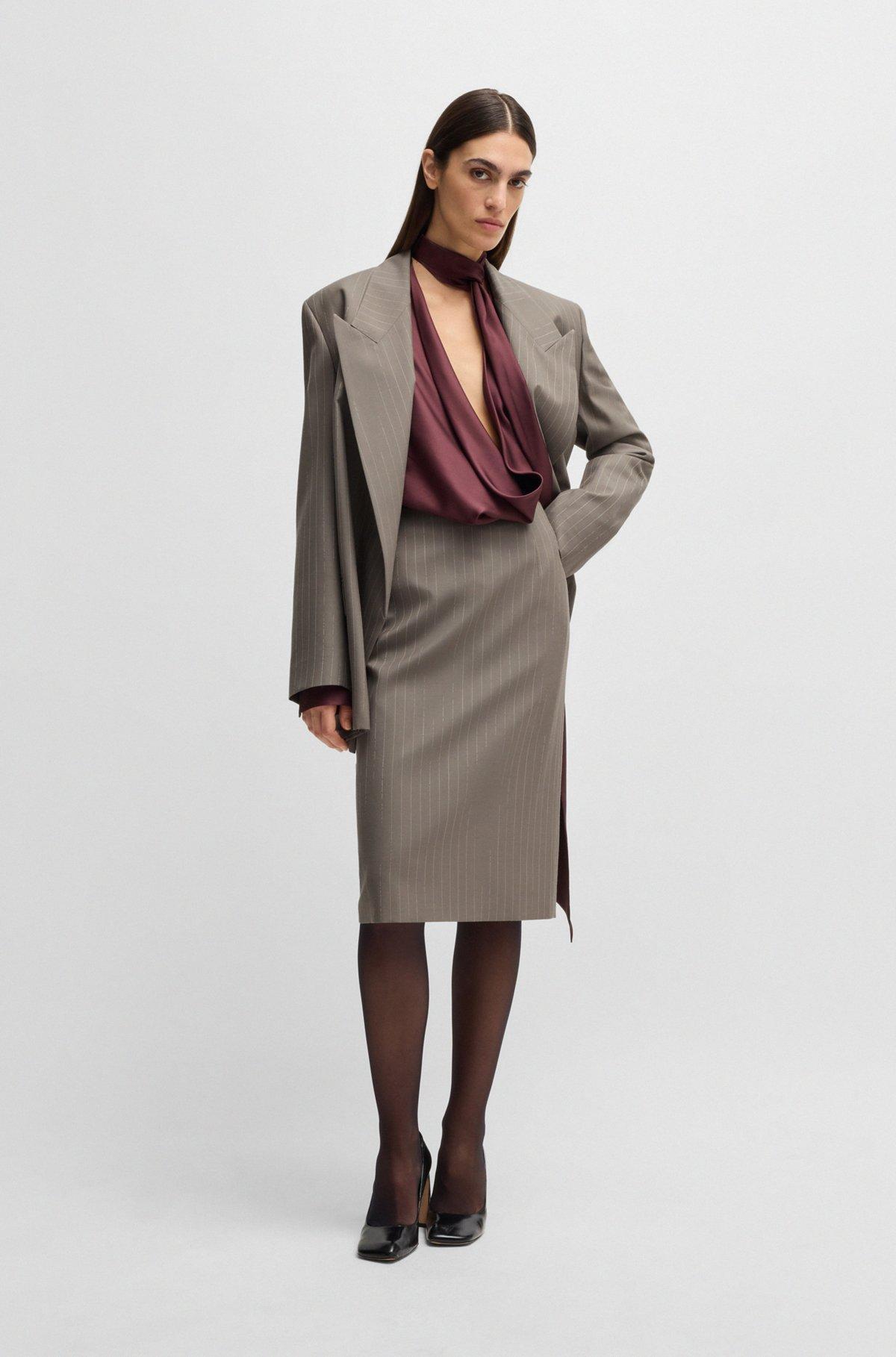 Pinstripe pencil skirt in high-twist wool Product Image