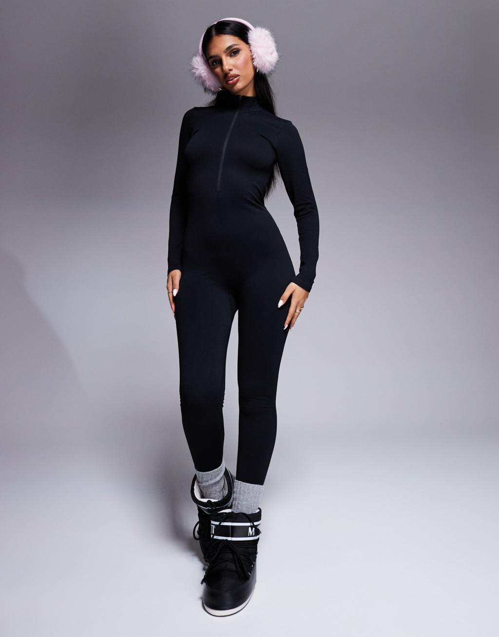 4505 Ski seamless thermal base layer catsuit in black  Product Image
