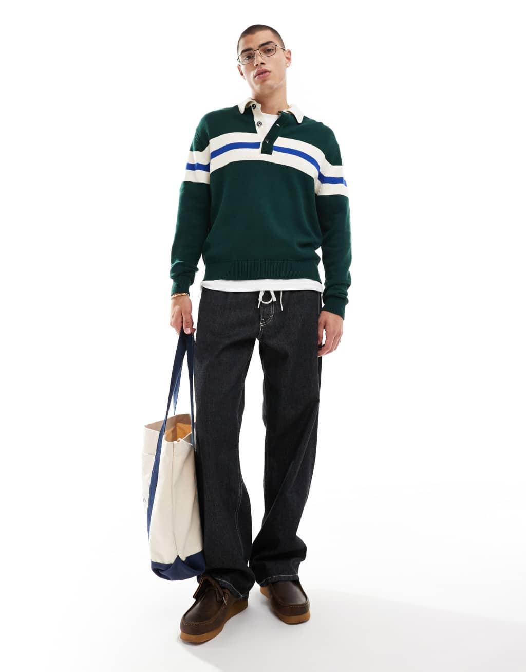 Cotton On knit rugby sweater in green Product Image