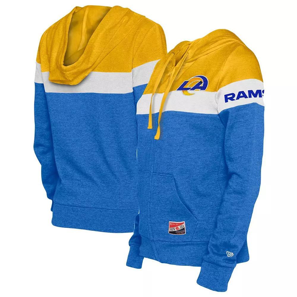 Women's New Era Royal/Gold Los Angeles Rams Throwback Colorblock Full-Zip Hoodie, Size: 2XL, Blue Product Image
