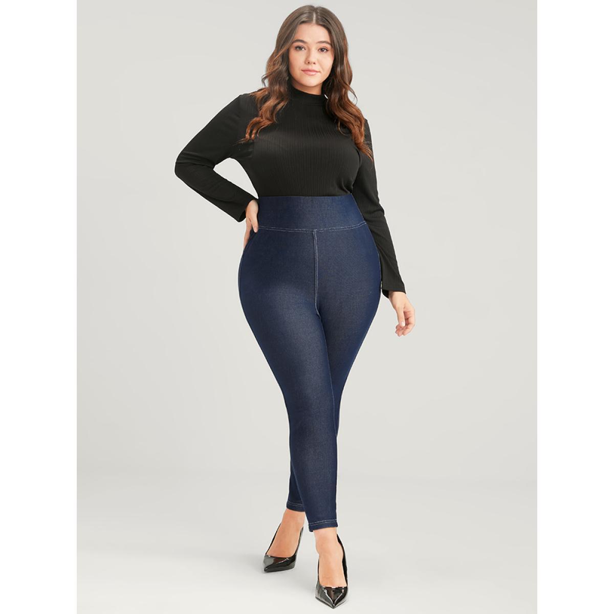 Plus Size Solid Stitch Detail Wideband Waist Leggings Women Midnight Casual High stretch Skinny Mid Rise Dailywear Leggings BloomChic 22-24/3X Product Image