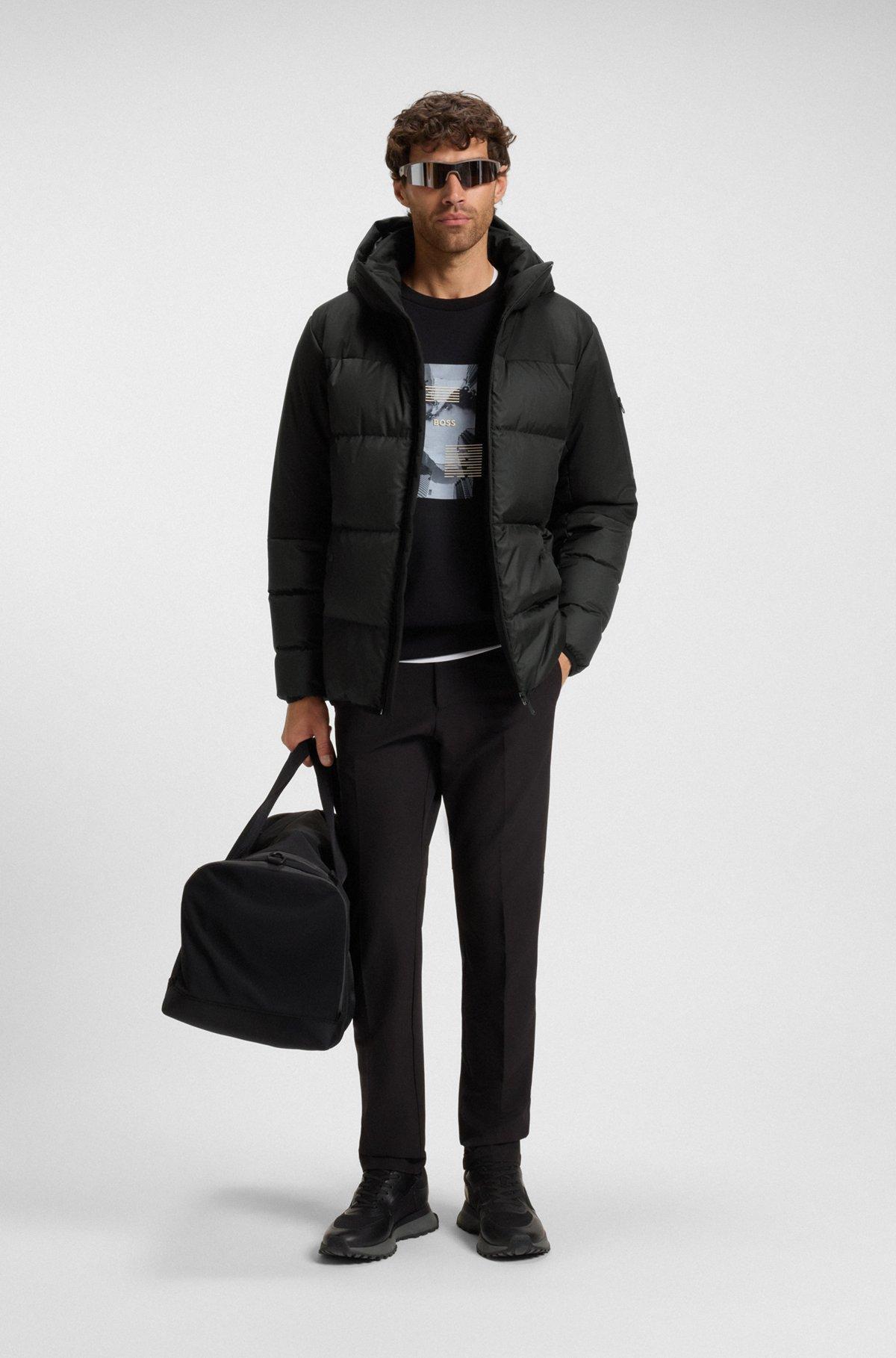 Water-repellent down jacket with detachable hood and sleeves Product Image