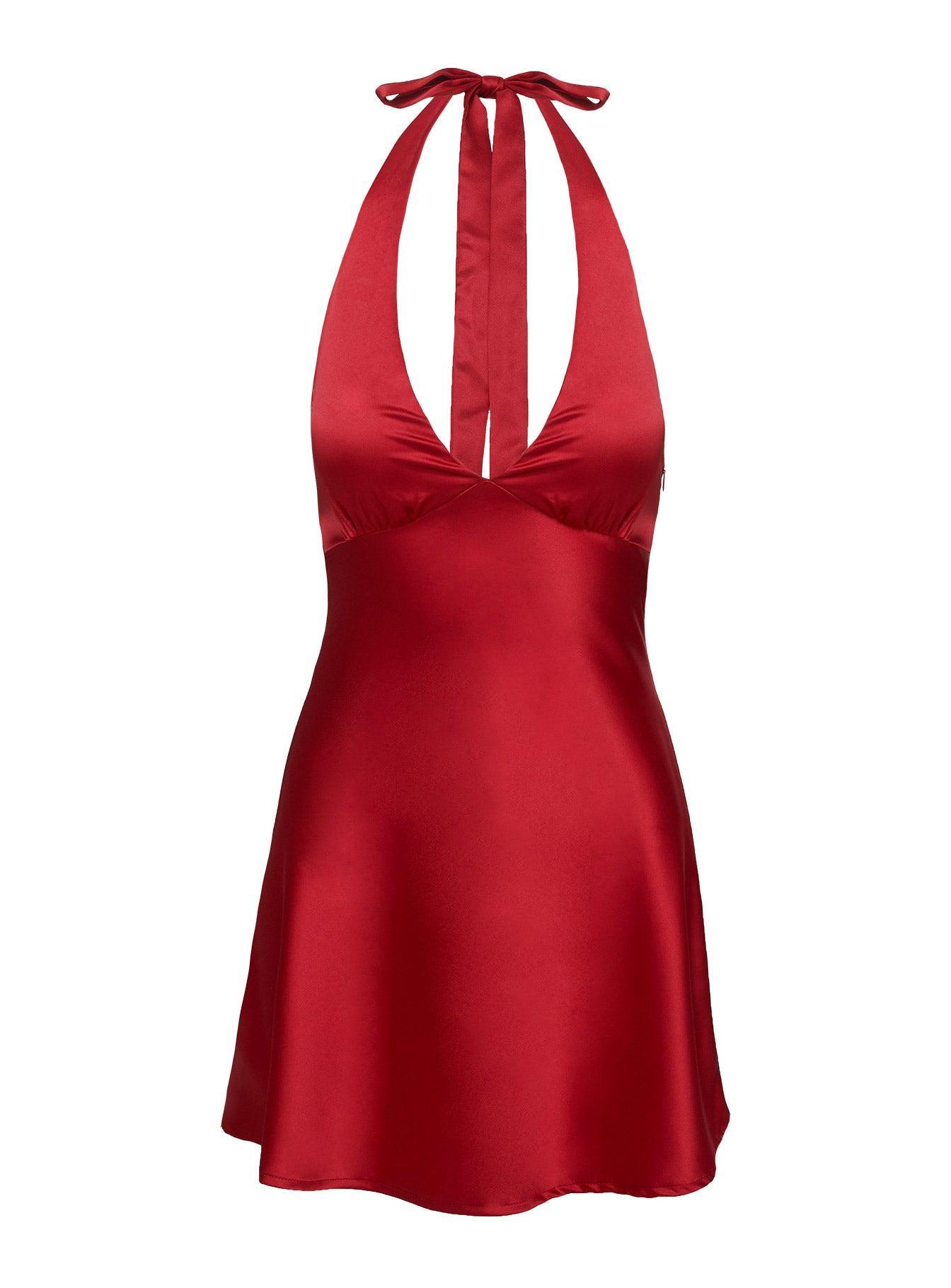 Pelagia Halter Scarf Tie Mini Dress Red Product Image