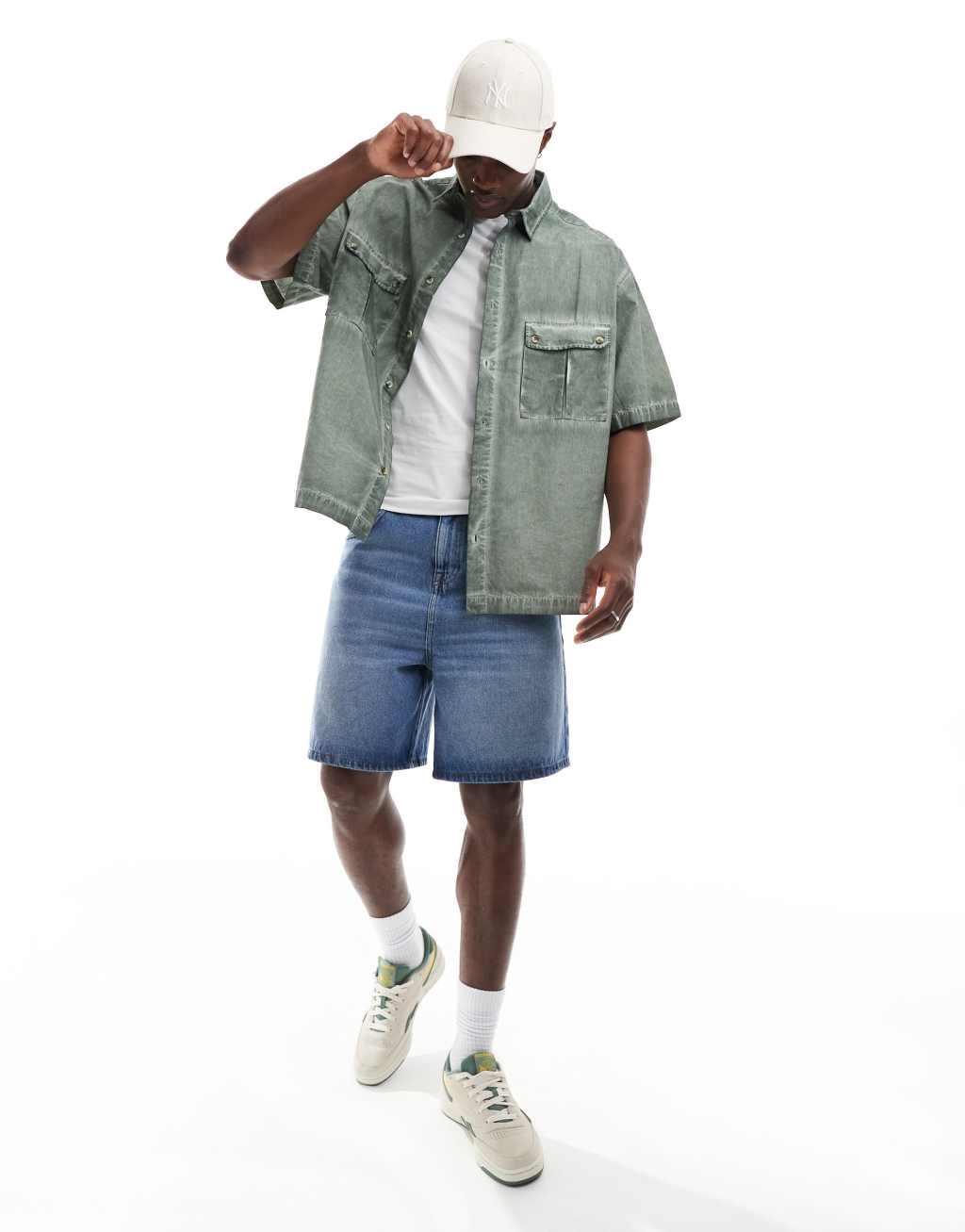 ASOS DESIGN oversized washed cargo shirt in green Product Image
