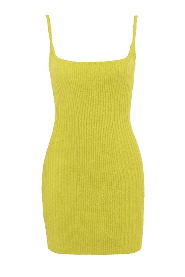 Neri Acid Lime Textured Cotton Knit Mini Dress Product Image