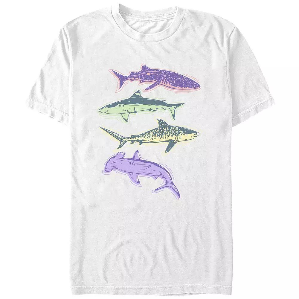 Men's Colorful Sharks Graphic Tee, Size: Large, Blue Product Image