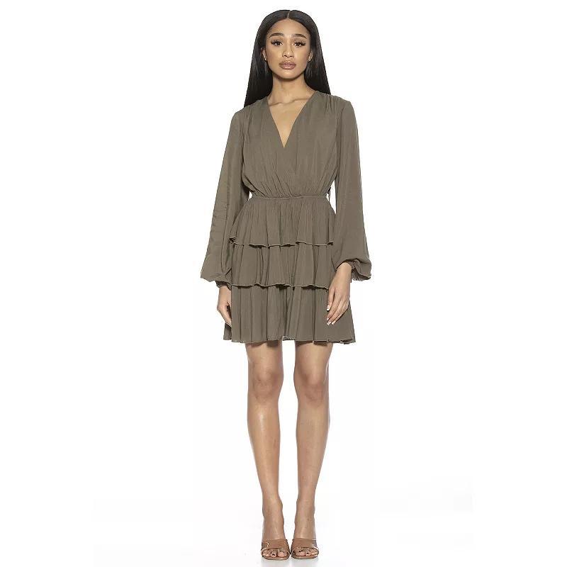 Women's ALEXIA ADMOR Rosie Surplice Ruffle Tiered Open Back Dress, Size: 2, Green Product Image