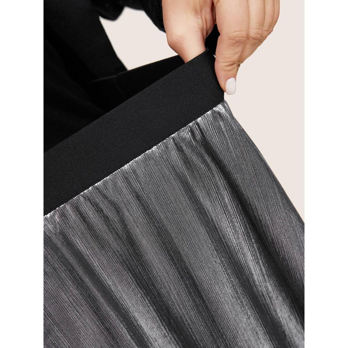 Plus Size Glitter Patchwork Elastic Waist Cropped Skirt Women Silver Glamour Texture No stretch Going out Skirts BloomChic 10/M Product Image