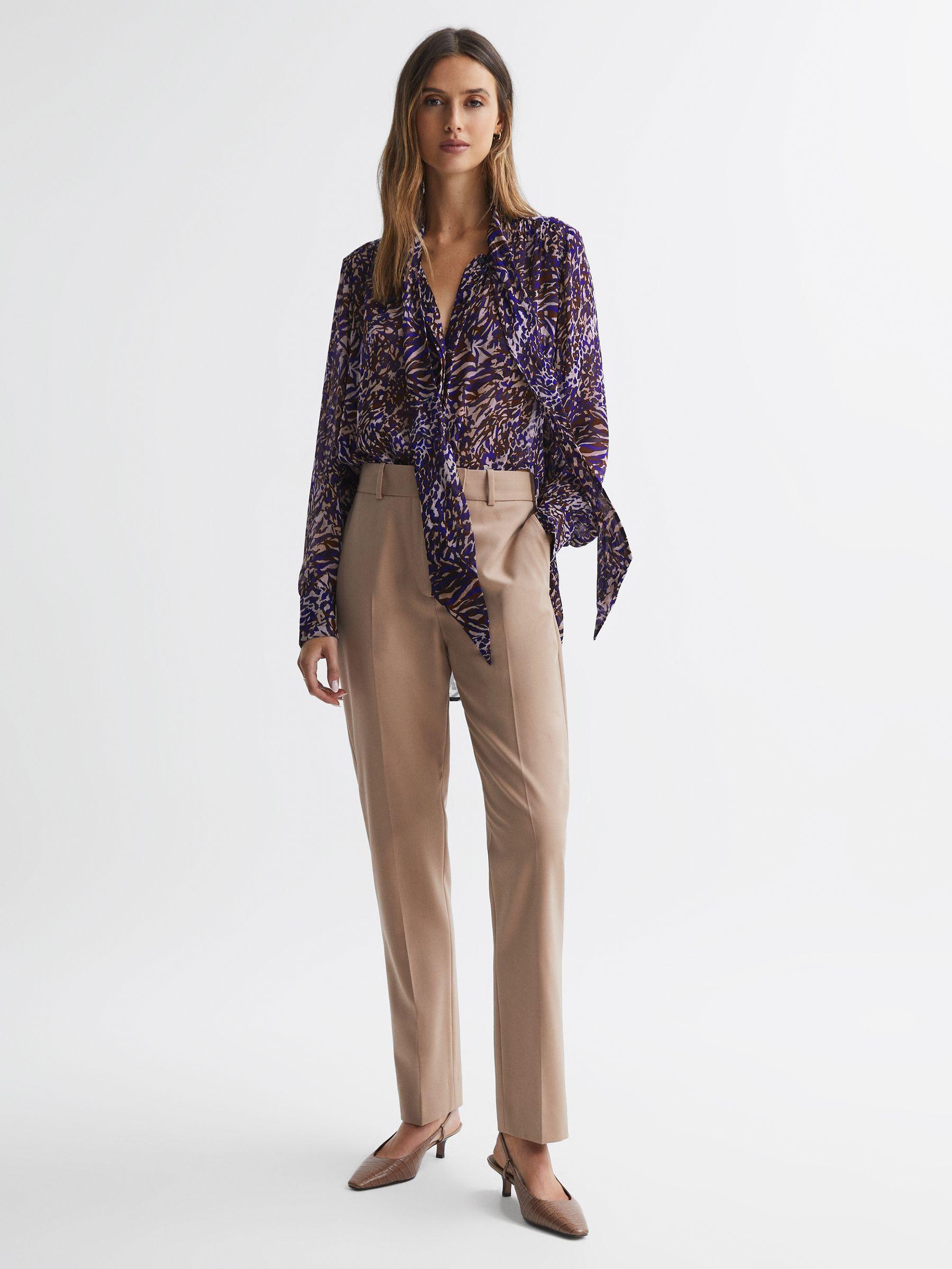Animal Print Necktie Blouse in Blue Product Image