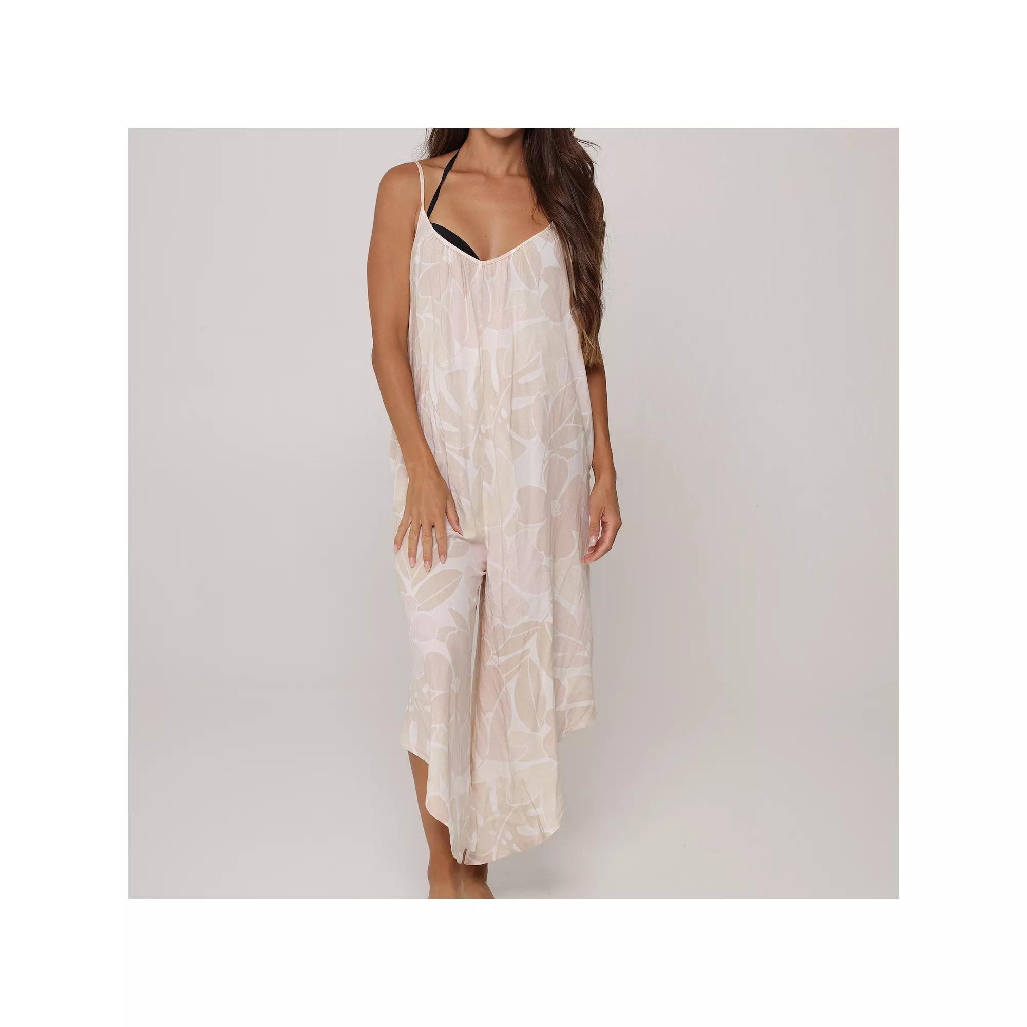 Women's J. Valdi Flowy Floral Sleeveless Swim Cover-Up Jumper Dress, Size: Medium, Brown Product Image