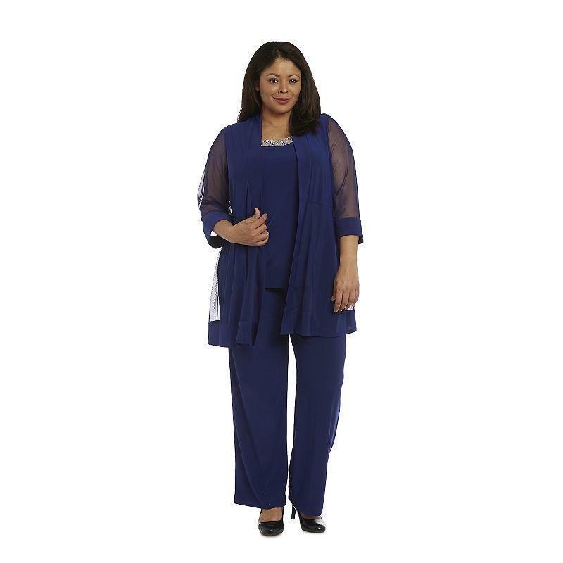 R  M Richards Plus Size Scoop Neck 34 Sleeve Beaded Detail Top  Sheer Knit Jacket 2-Piece Pull Product Image