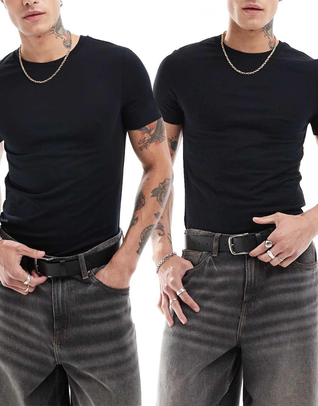 ASOS DESIGN essential 2 pack muscle fit t-shirts in black and white Product Image