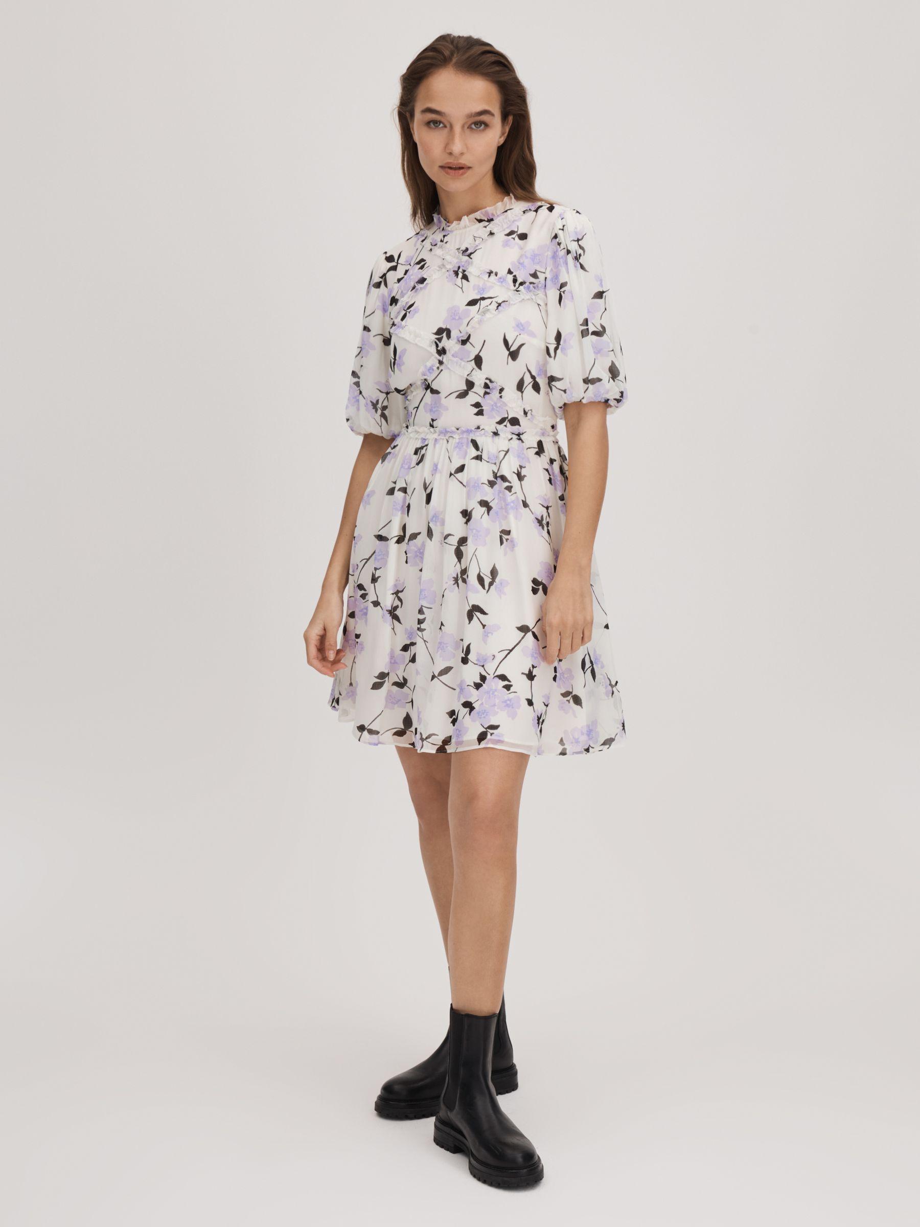 Florere Printed Puff Sleeve Mini Dress in Lilac Product Image
