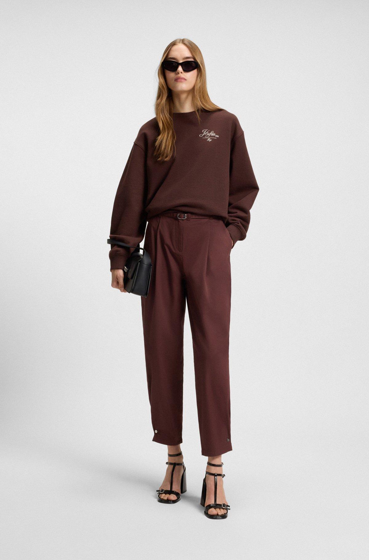 HUGO - Cotton-terry sweatshirt with Parisian graphic print - Dark Brown Product Image