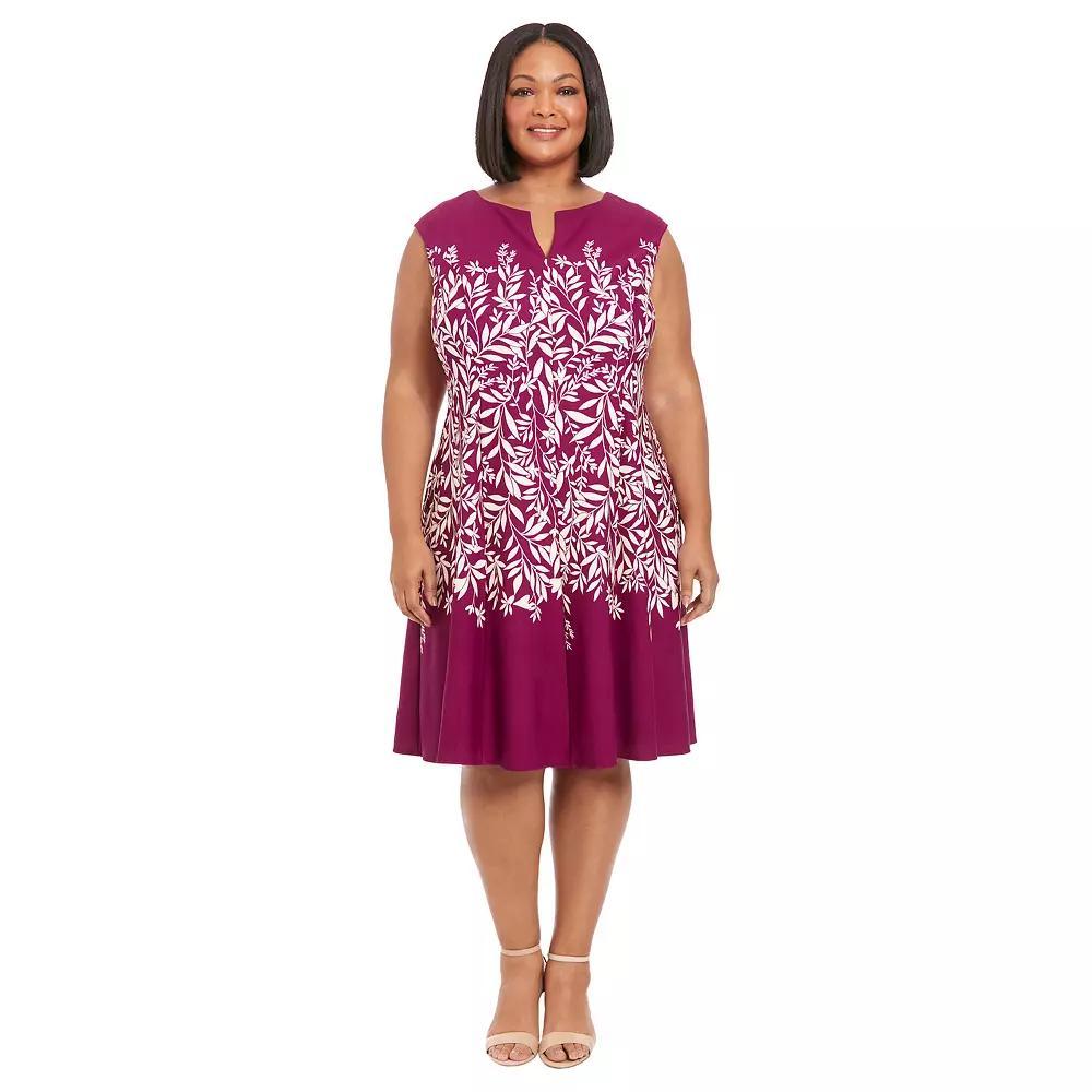 Plus Size London Times Split Neck Fit & Flare Dress, Womens Red Product Image