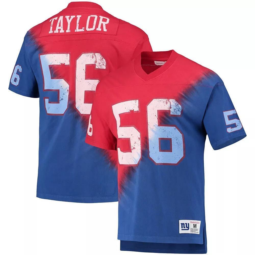 Men's Mitchell & Ness Lawrence Taylor Red/Royal New York Giants Retired Player Name & Number Diagonal Tie-Dye V-Neck T-Shirt, Size: XL Product Image