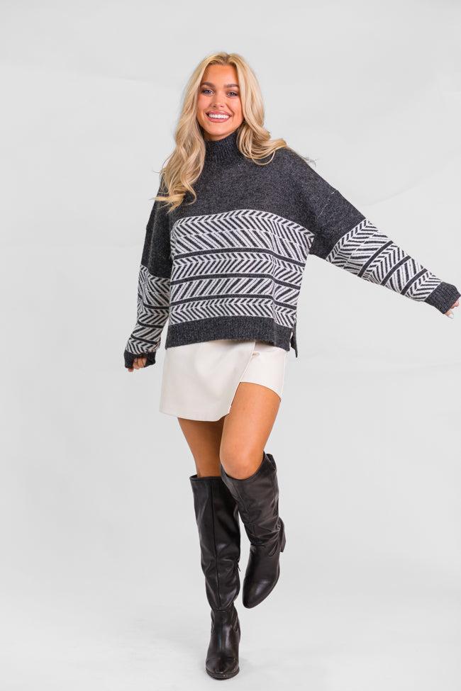Back And Forth Charcoal Printed Mock Neck Sweater FINAL SALE Product Image