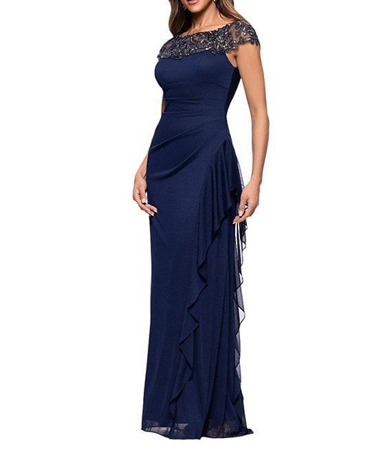 Xscape Beaded Off-the-Shoulder Sheath Rouched Dress Product Image