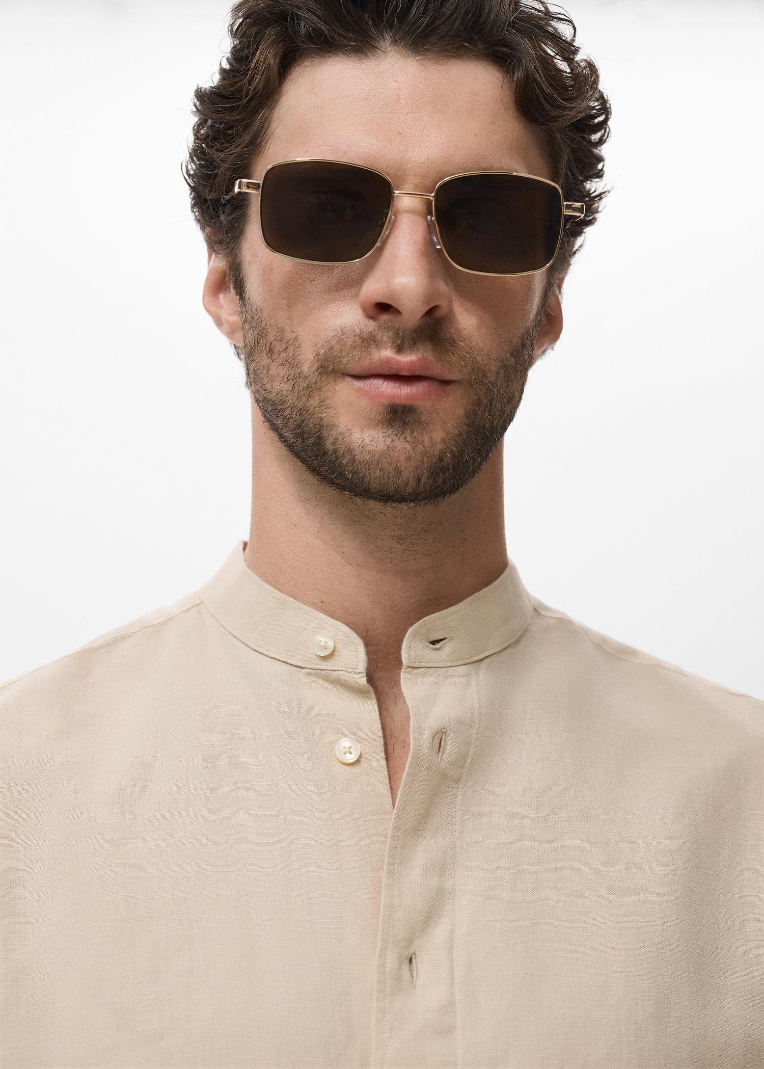 Mao collar linen shirt - Men | MANGO USA Product Image