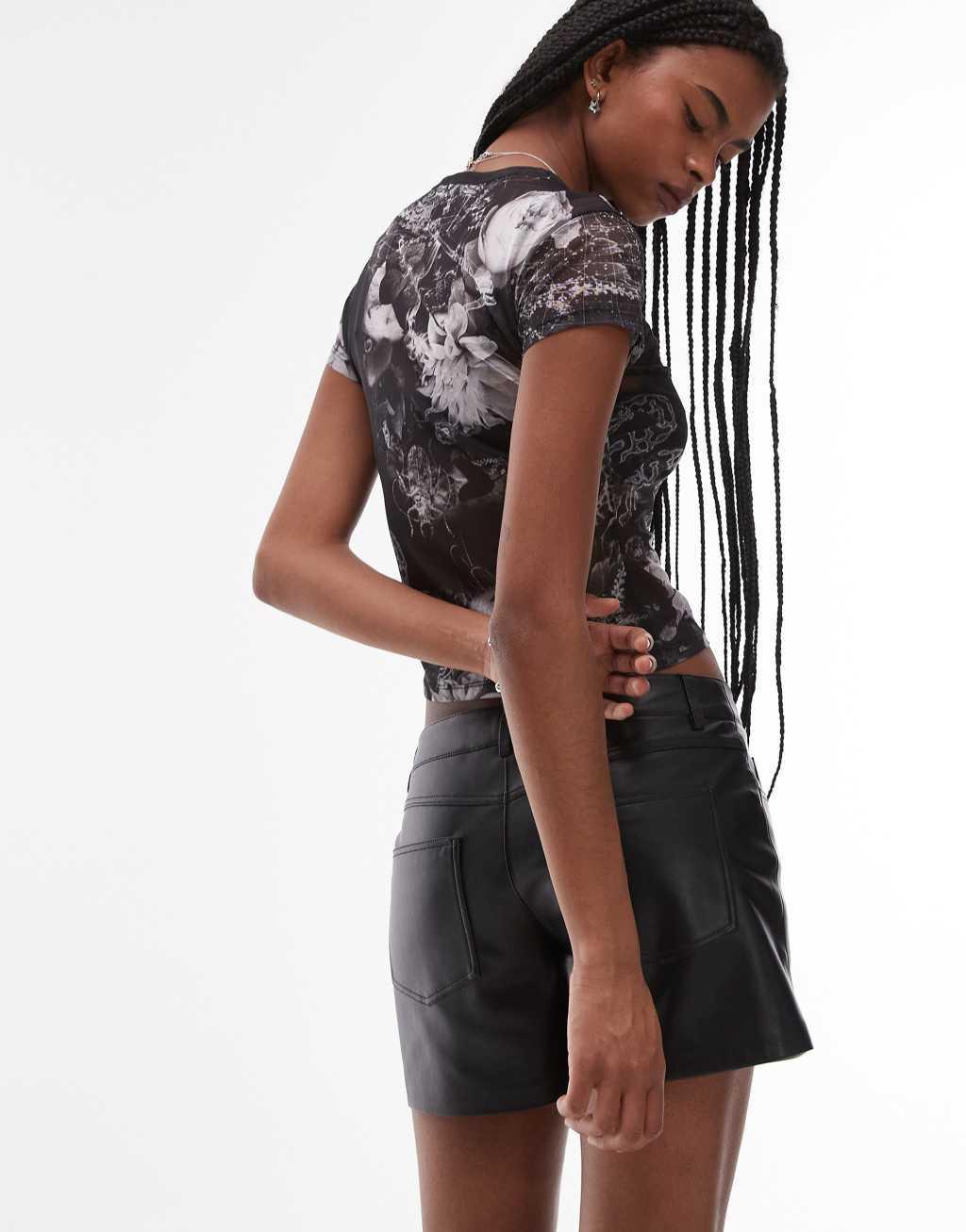 AllSaints Ellie mesh t-shirt in black print exclusive to ASOS Product Image