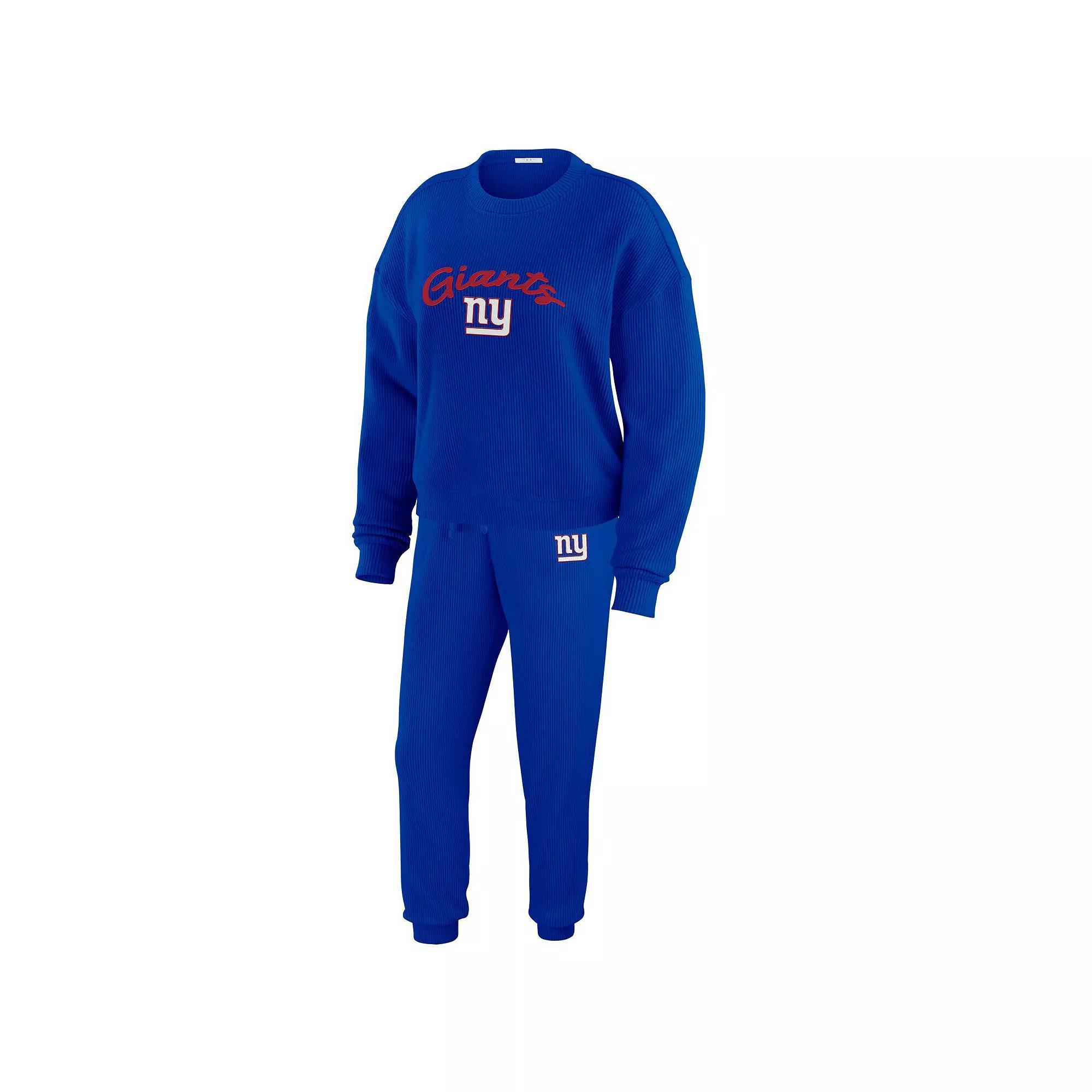 Womens WEAR by Erin Andrews Cream New York Giants Knitted Tri-Blend Long Sleeve T-Shirt & Pants Lounge Set Product Image