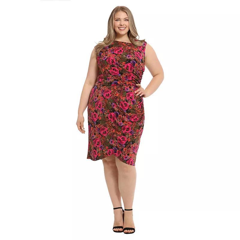 Plus Size London Times Asymmetrical Sheath Dress, Womens Pink Team Product Image