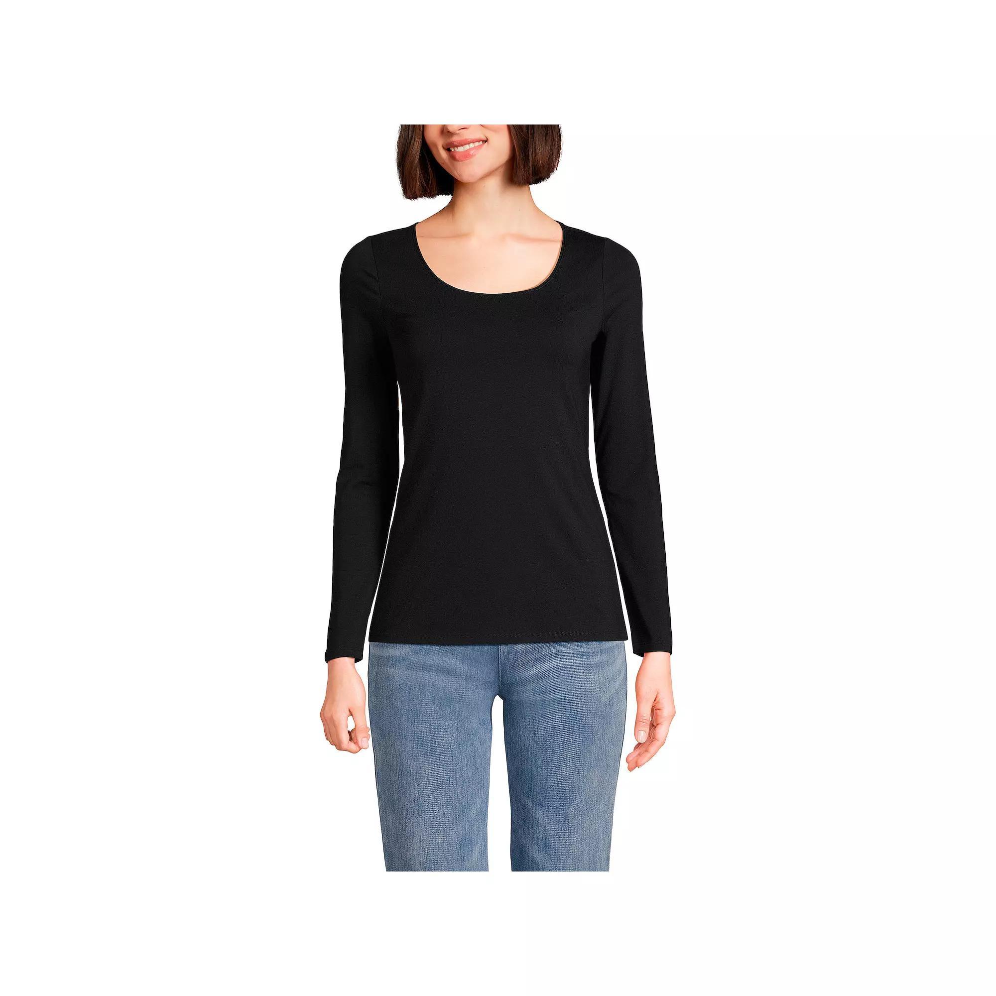 Women's Lands' End Lightweight Scoopneck Long-Sleeve Tee, Size: Large, Black Product Image