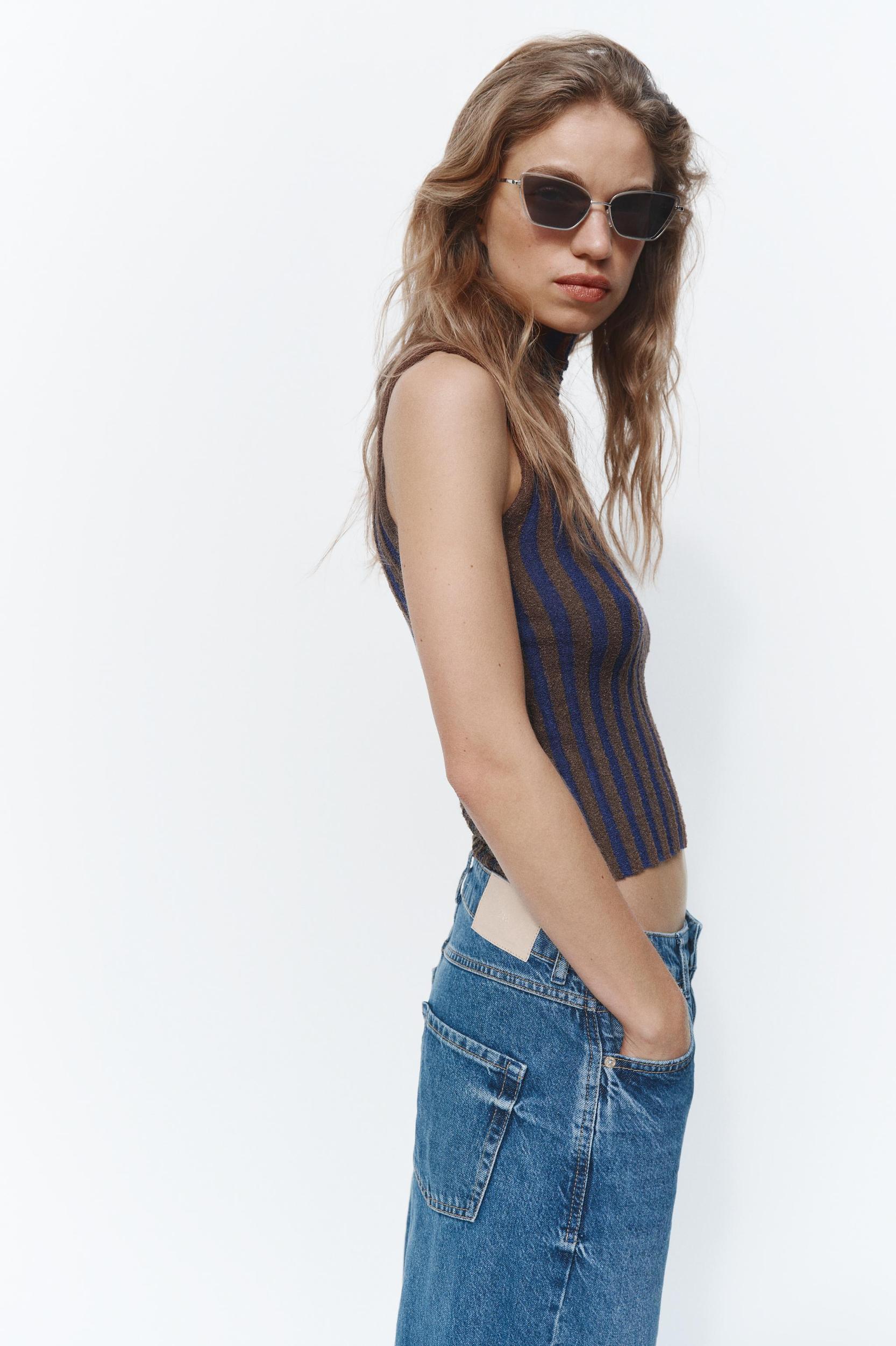 STRIPED CROPPED KNIT TOP Product Image
