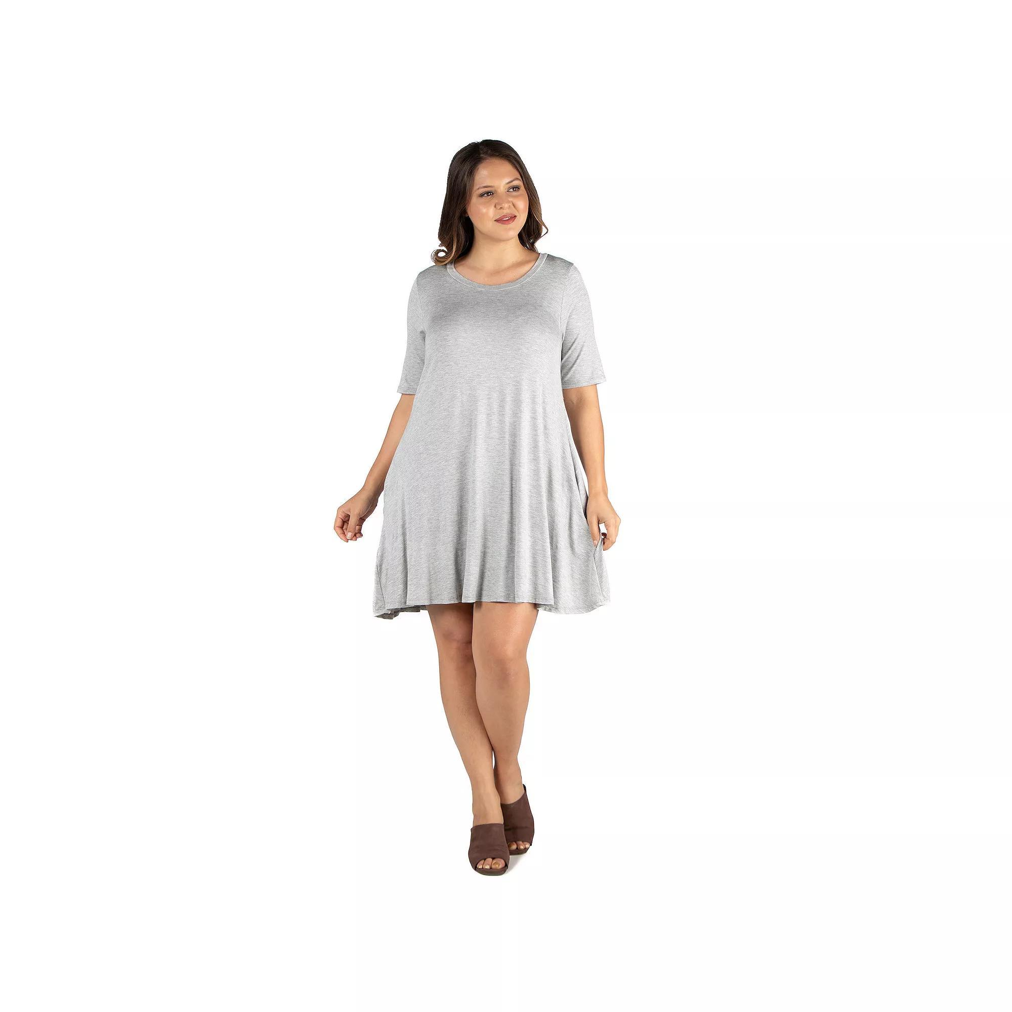 Plus Size 24seven Comfort Apparel Knee Length Pocket T-Shirtdress, Women's, Size: 1XL, Blue Product Image