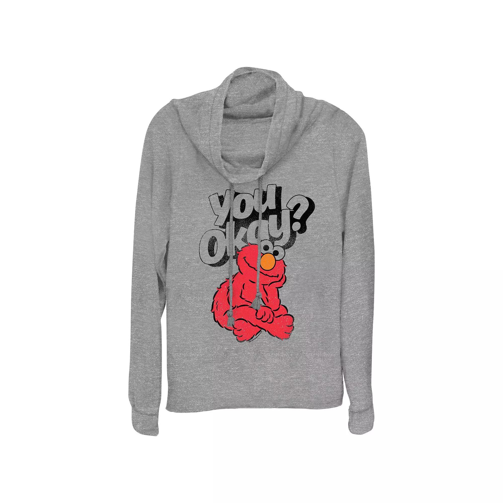 Womens PBS Kids Sesame Street Elmo You Okay Cowlneck Graphic Lightweight Long Sleeve Gray Grey Product Image