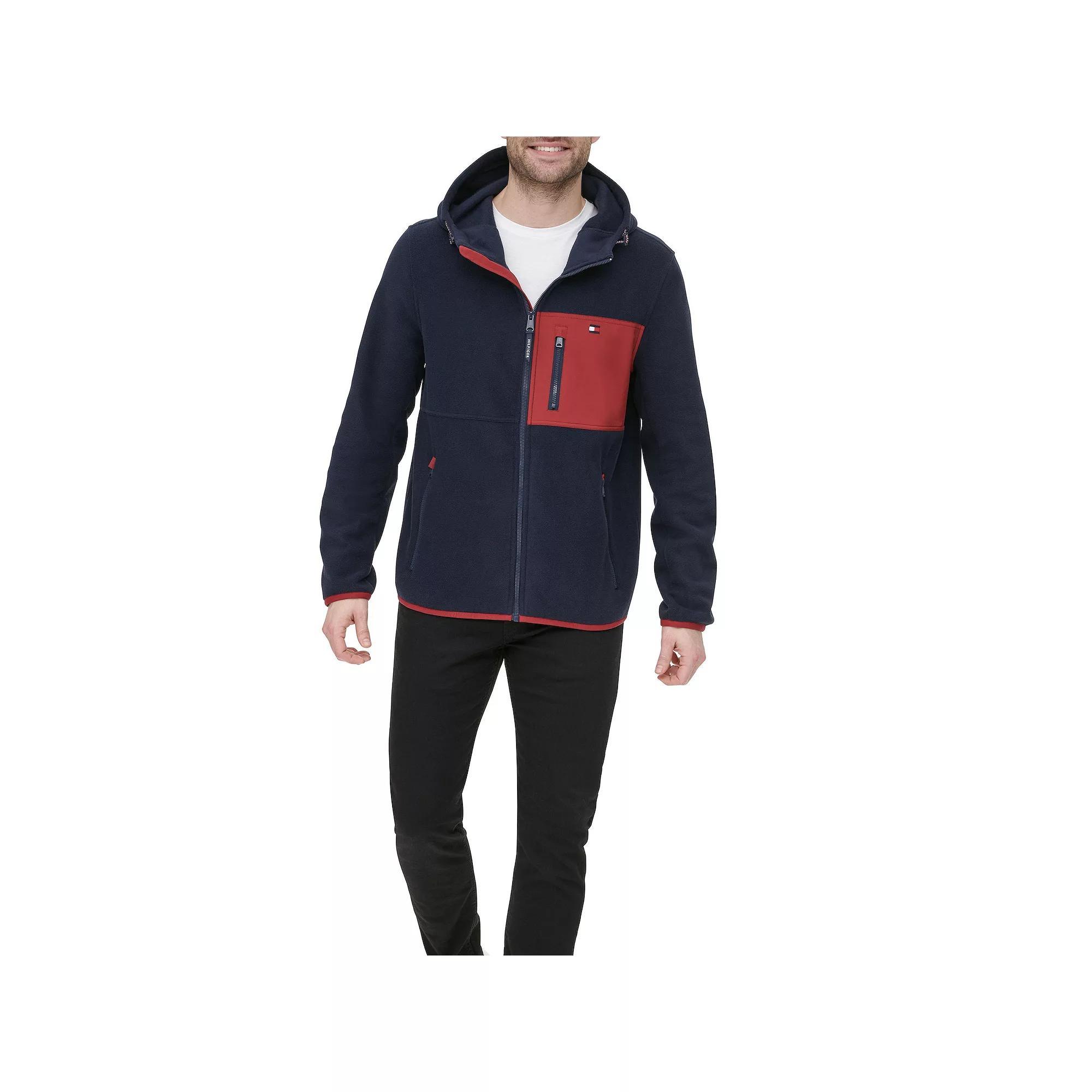 Men's Tommy Hilfiger Fleece Hooded Jacket, Size: XXL, Blue Red Product Image