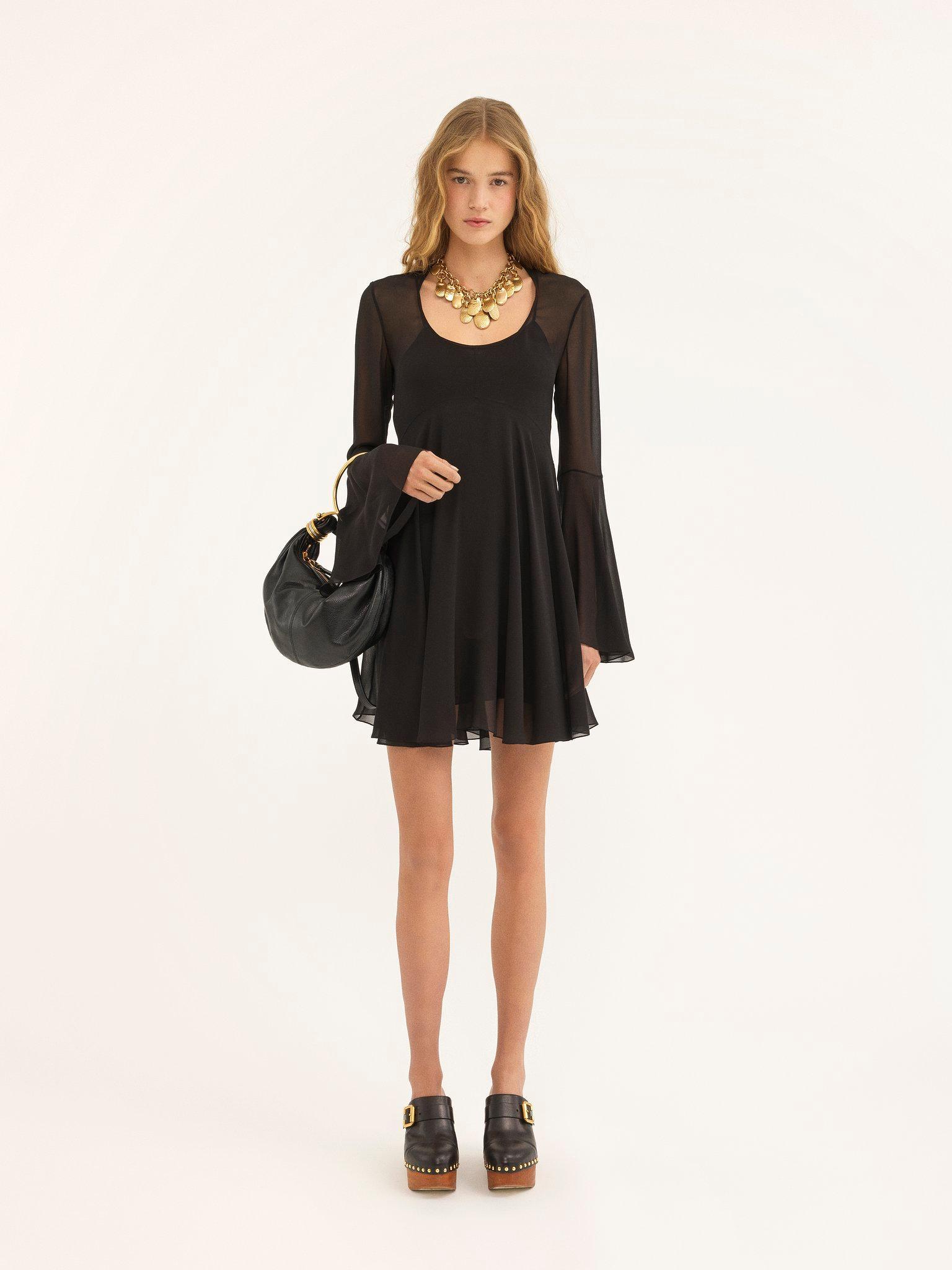 Flared mini dress in silk georgette Product Image