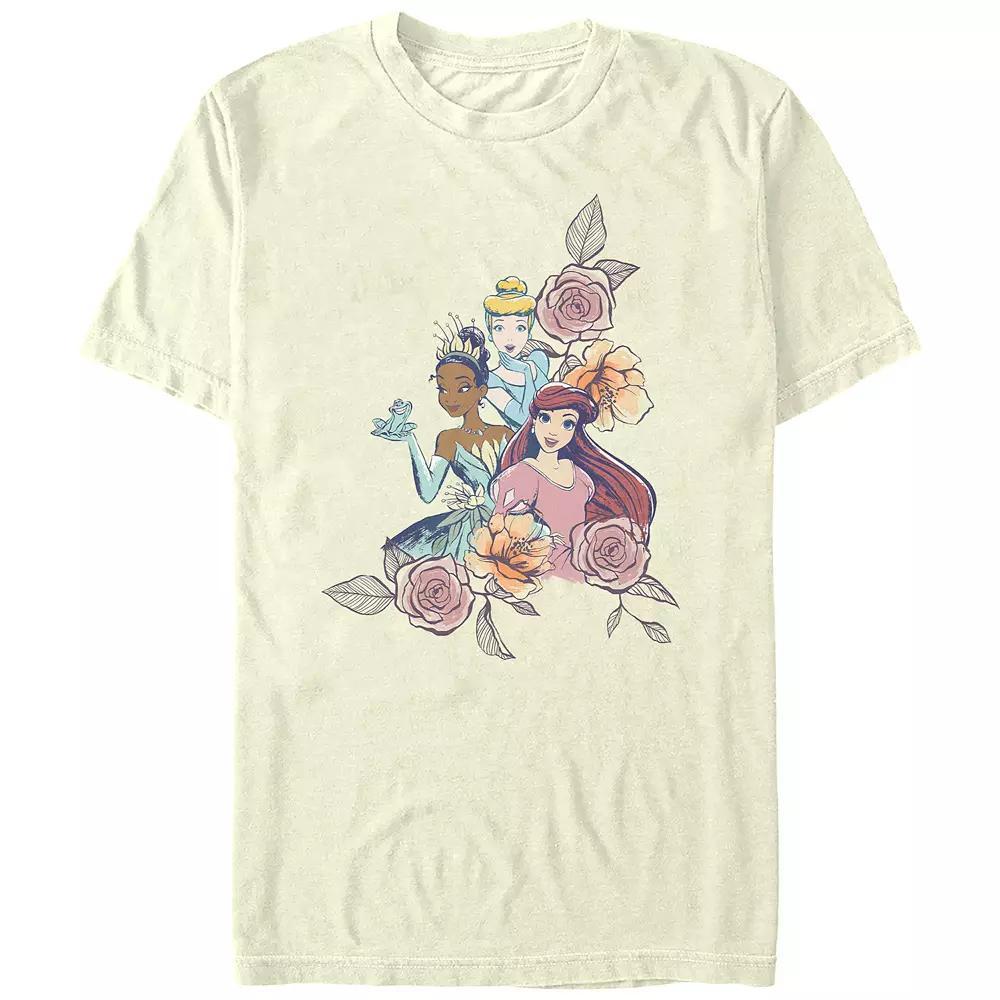 Disney Princesses Juniors' Floral Motif Boyfriend Graphic Tee, Women's, Size: Medium, Natural Product Image