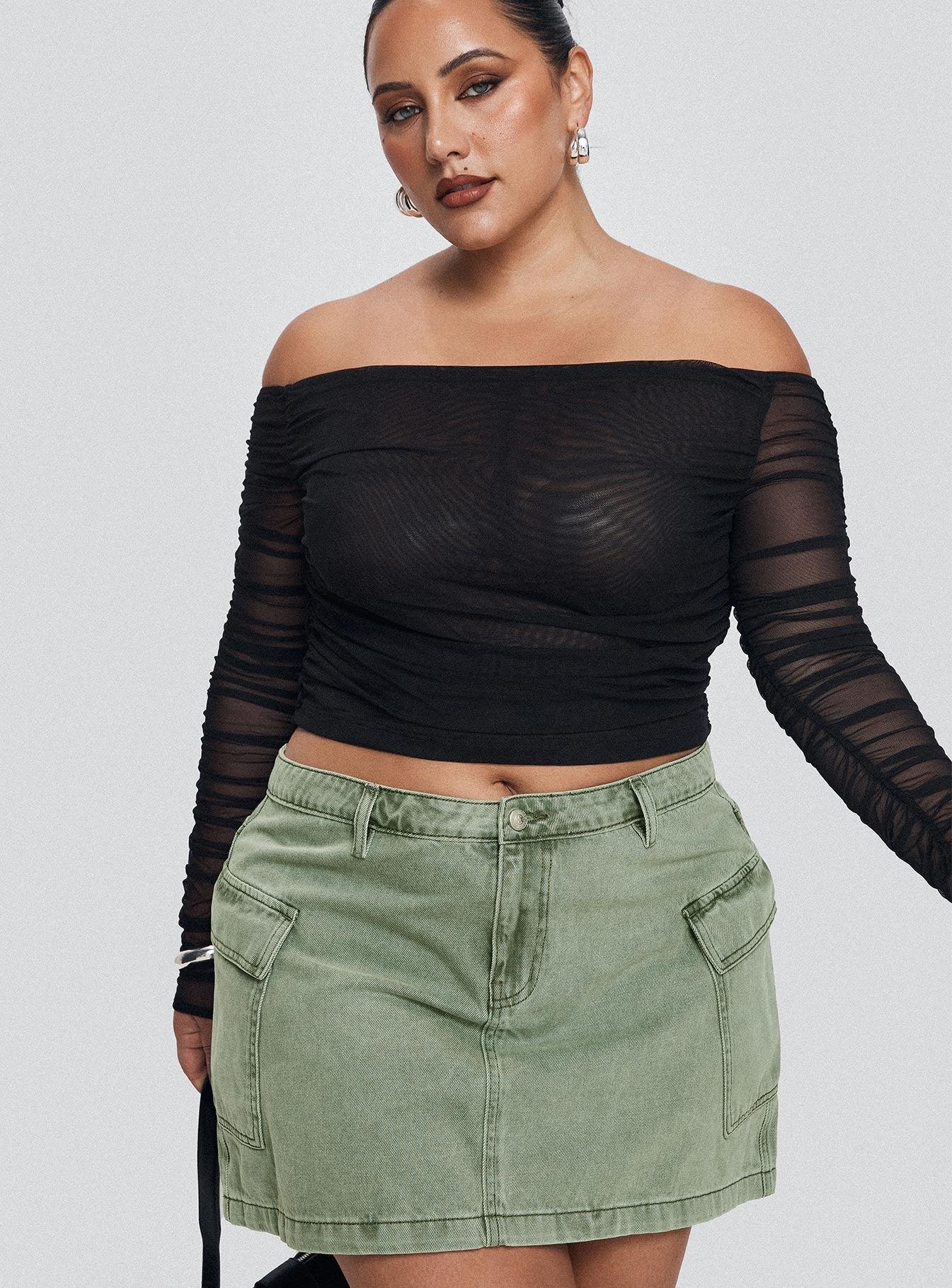 Zakai Cargo Denim Mini Skirt Green Curve Product Image
