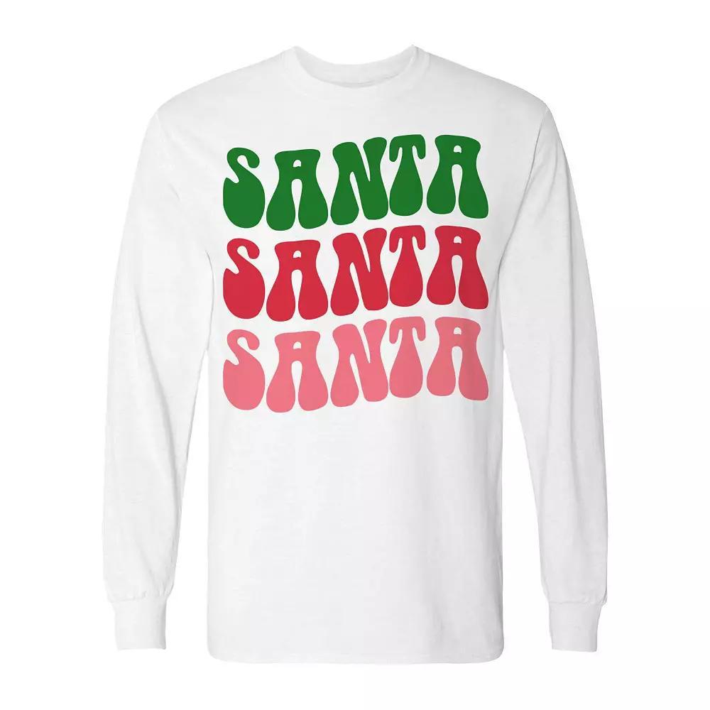 Men's Christmas Tree Santa Santa Long Sleeve Graphic Tee, Size: Large, White Product Image