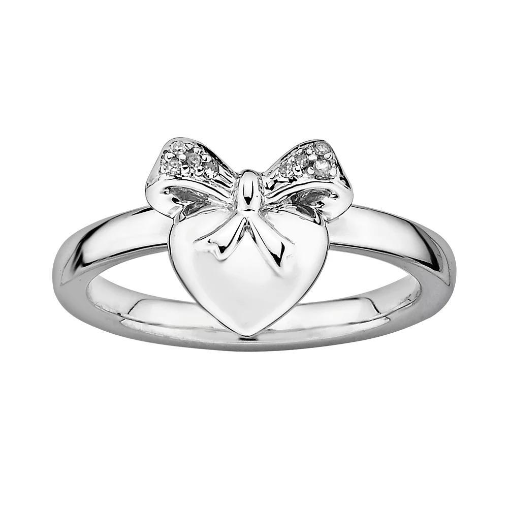 Stacks & Stones Sterling Silver Diamond Accent Heart & Bow Stack Ring, Women's, Size: 5 Product Image
