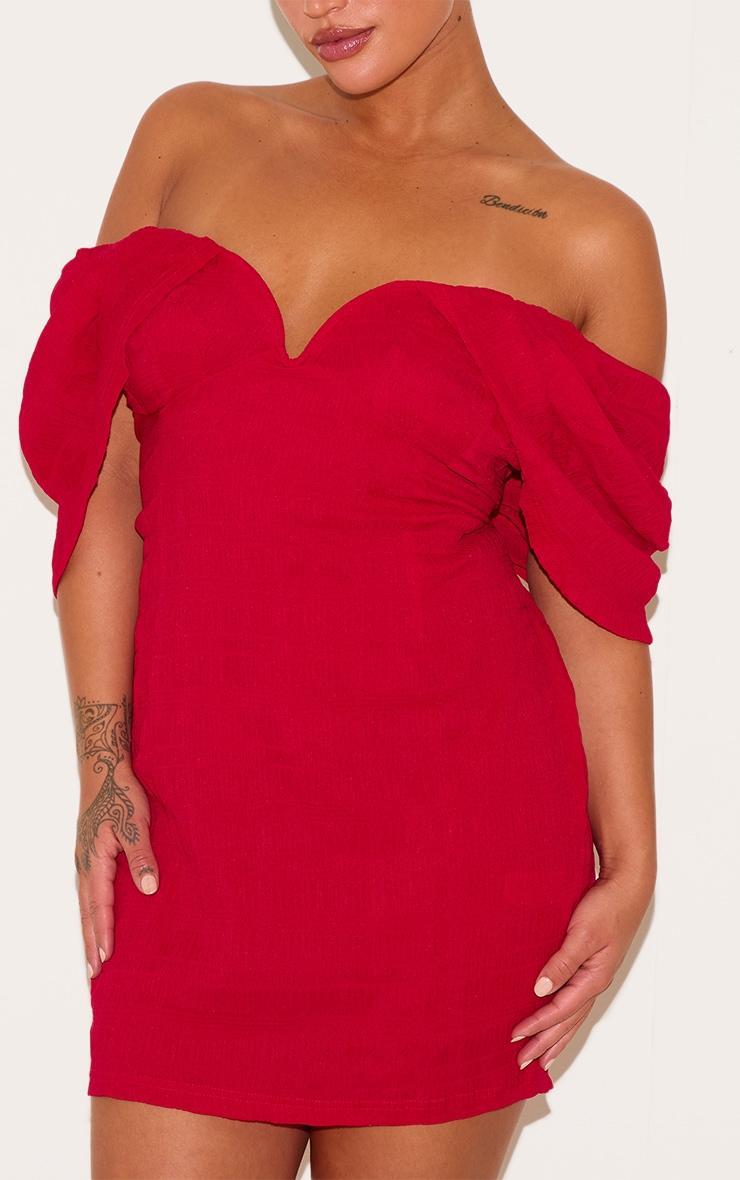 Plus Red Textured V Bar Bodycon Dress Product Image